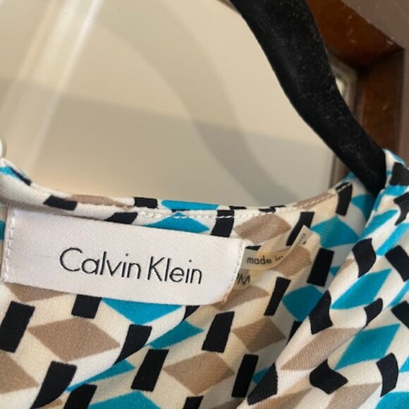 Calvin Klein Multi-Colored Geo-Print Sleeveless Blouse, Size PM - Picture 5 of 8